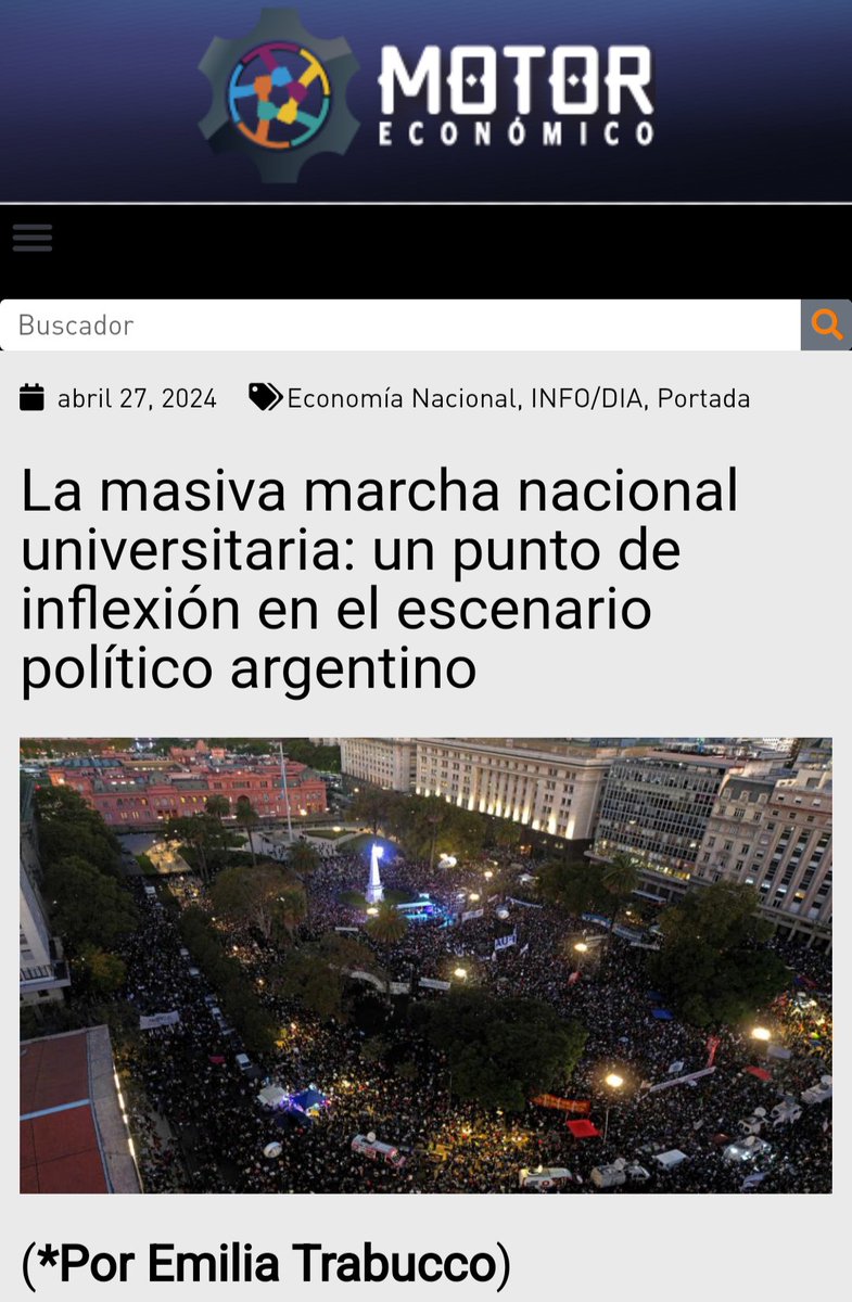 Nota en @motoreco_ok 👉🏼Qué dejó la Marcha Nacional Universitaria 👉🏼Por qué no auditan la fuga de dólares? 👉🏼Ley Bases ✍️Lee la nota completa: motoreconomico.com.ar/la-masiva-marc… #Argentina #28Abril