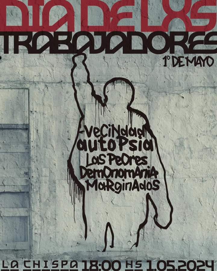 Nos vemos el miércoles 1 de mayo en <a href="/LaChispaCultura/">Centro Cultural La Chispa 🔥</a> 

Tokin punk por el día del trabajador, libre y gratuito