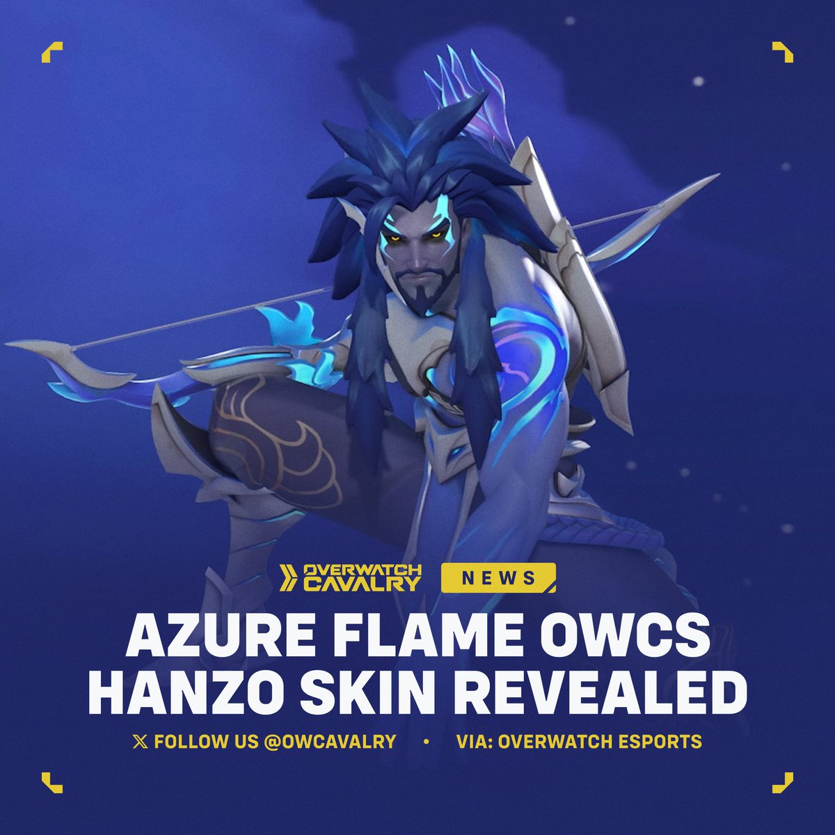 New #Overwatch2 Azure Flame Hanzo Skin Revealed 🏹 This all-new Legendary Skin will be a part of #OWCS crowdfunding efforts and will be released for the first Major at @DreamHack Dallas.