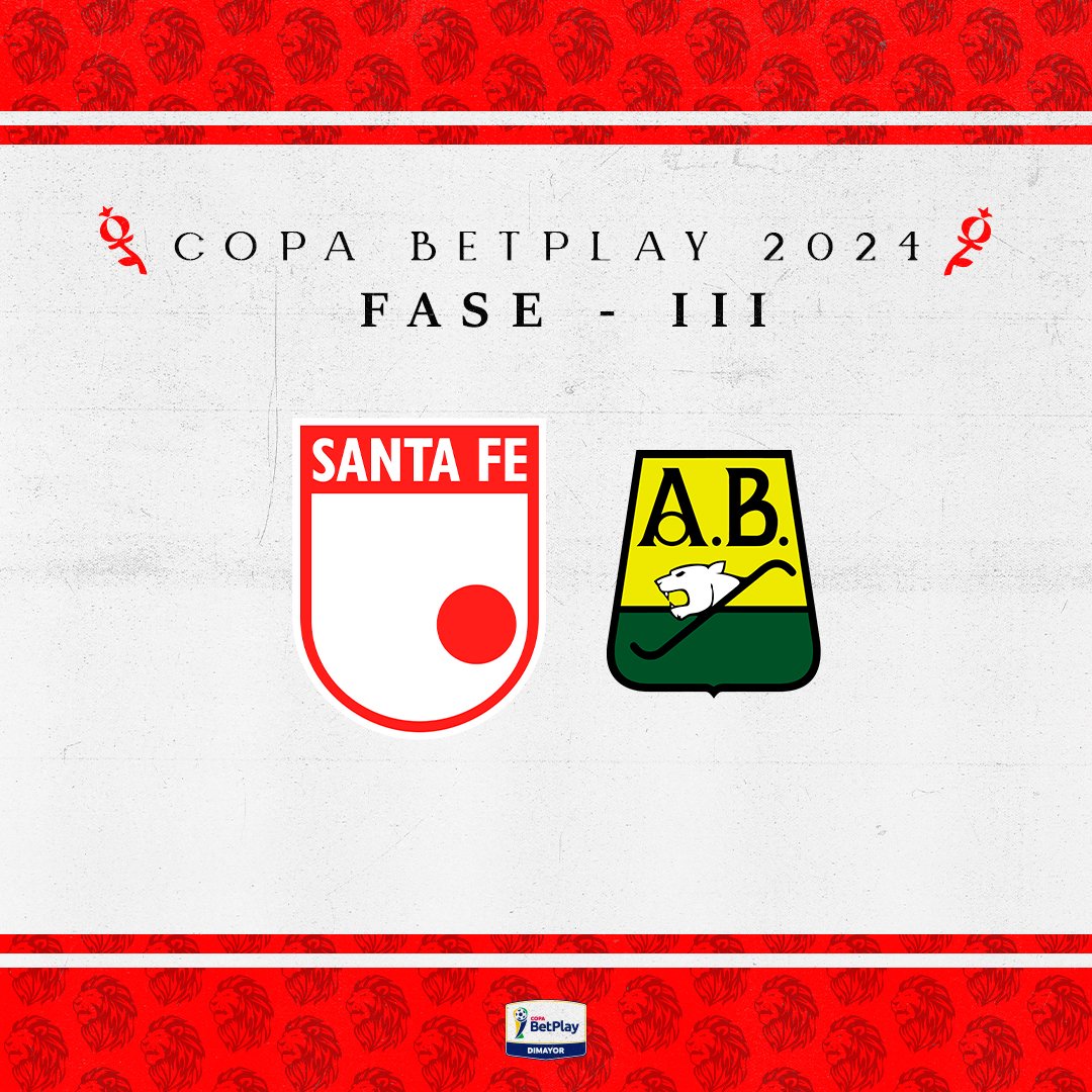 SantaFe's tweet photo. ¡Definido el rival para la 𝗙𝗮𝘀𝗲 𝗜𝗜𝗜!

El León 🦁 se enfrentará con Atlético Bucaramanga en la 𝗖𝗼𝗽𝗮 𝗕𝗲𝘁𝗣𝗹𝗮𝘆 🏆.

La serie inicia en Bogotá y cierra en Bucaramanga. https://t.co/SrGfDkPV2f