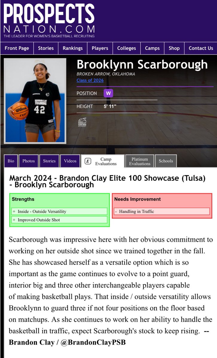 Brandon Clay Consulting & Scouting | Powered by @BrandonClayPSB New Eval 🚨 ‘26 Brooklynn Scarborough’s (OK) versatility cannot be overstated. She’s putting the time in on her jumper too. I see it. 👀🔥 GET YOUR EVAL FROM MY FILMROOM TODAY ⬇️⬇️: prospectsnation.com/prospectsnatio…