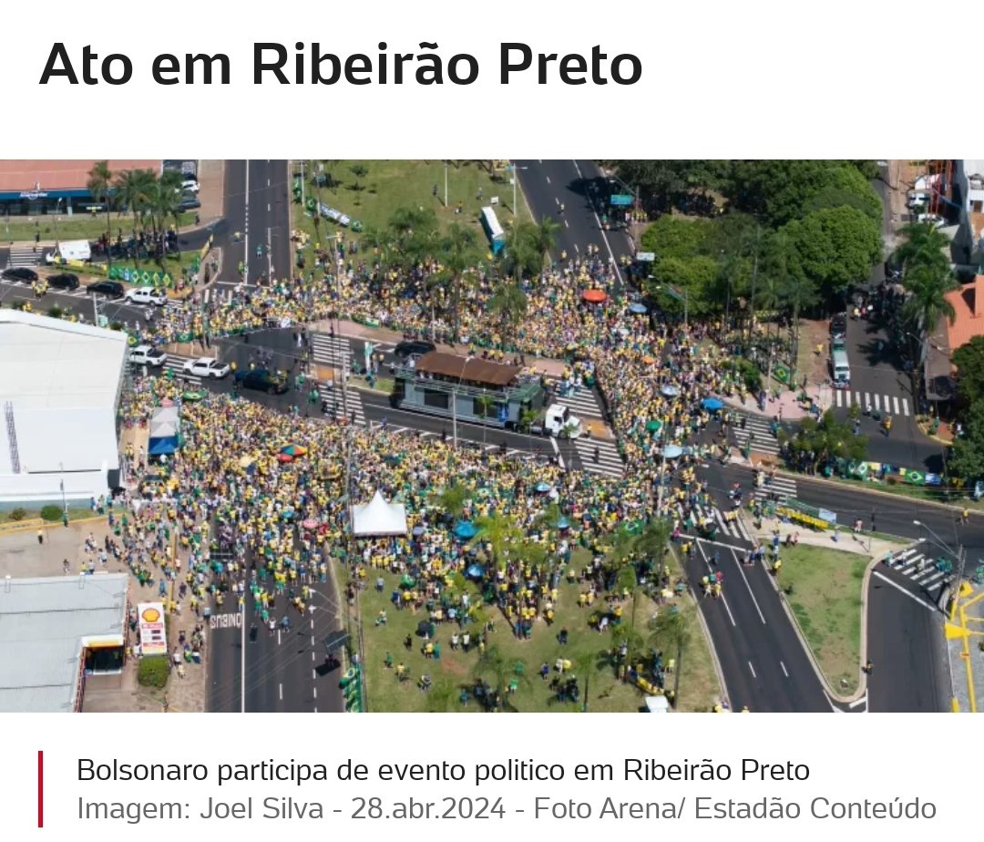 Esse foi o ato do genocida hoje, em Ribeirão Preto, que os bolsonaristas estão dizendo que foi gigante. Você já sabe: quando os minions não postam imagens aéreas, o ato foi menor do que o esperado...