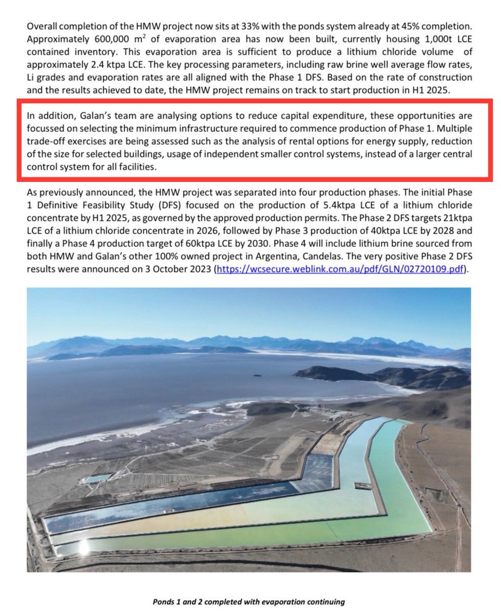 Another beautiful photo of the $GLN $GLN.AX #lithium #brine project, but as Glencore ‘DD’ drags itself towards the 6 month mark w/o result, that bit in red about exploring capex reductions reads pretty bearishly.

They managed to release this, but not the cashflow statement yet…