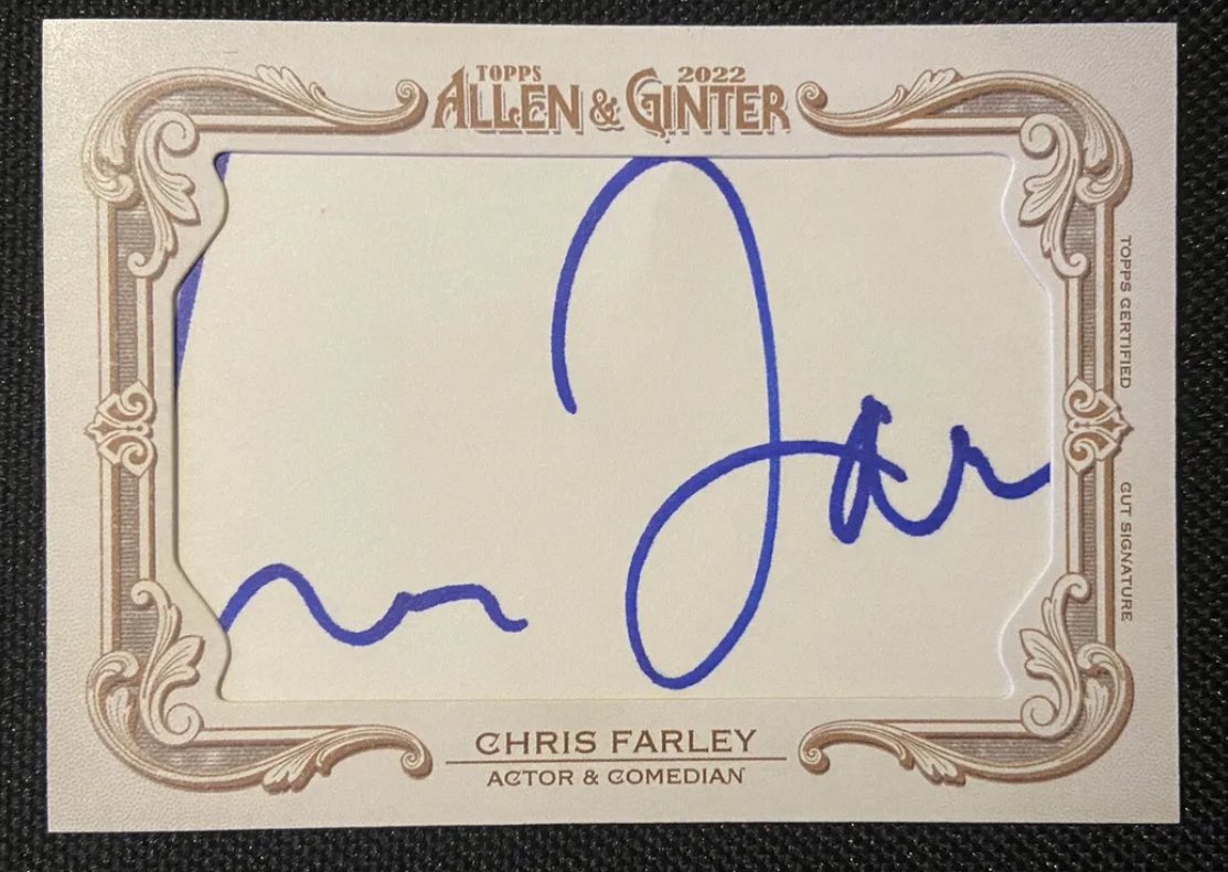 Imagine you pull a 1/1 Chris Farley card from Allen & Ginter’s 2022 product. And this is how it was “cut.” 😳