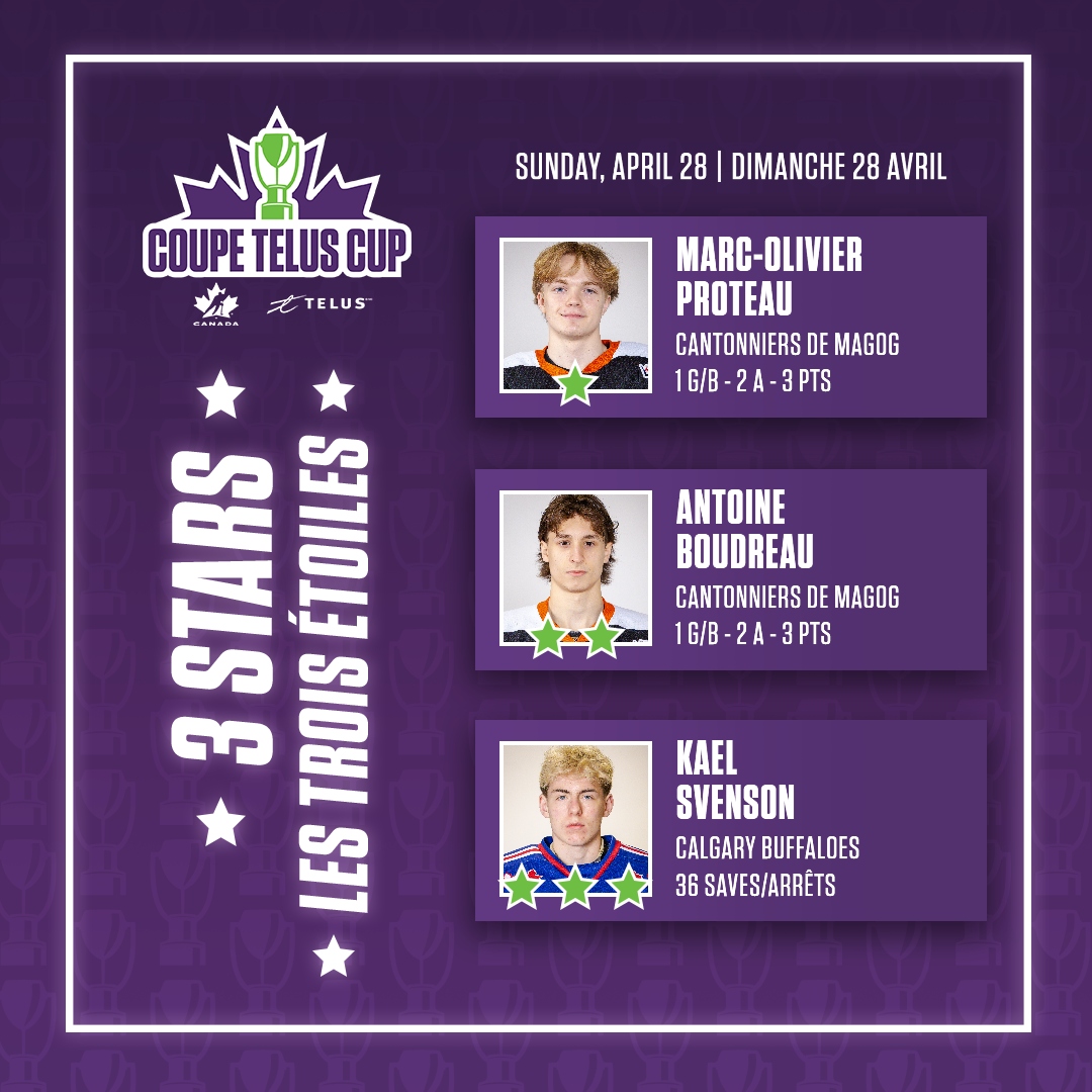 Your #TELUSCup 3 Stars for Sunday! ⭐️⭐️⭐️ Vos 3 étoiles du dimanche à la #CoupeTELUS! ⭐️⭐️⭐️