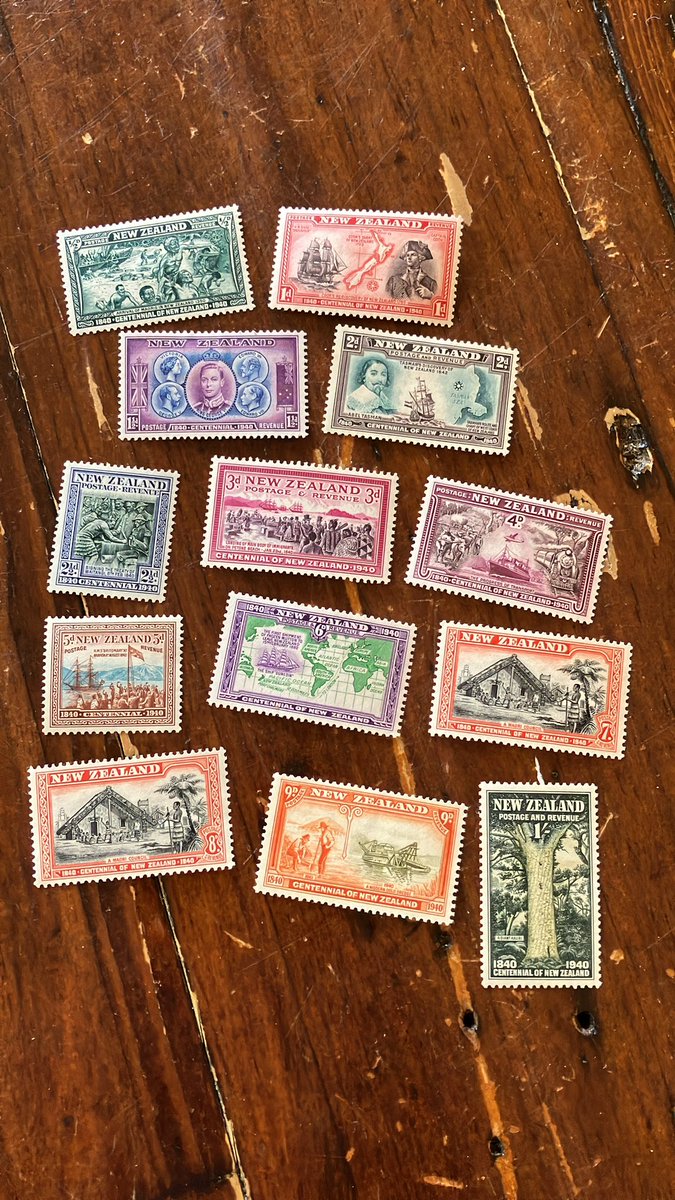 Picked this mint-slight-hinge set of 1940 New Zealand stamps up. The intricate engraved design is stunning, colours so vibrant. A pleasant couple of hours, time for a beer. #philately #aquietmind #peaceful #stampcollecting