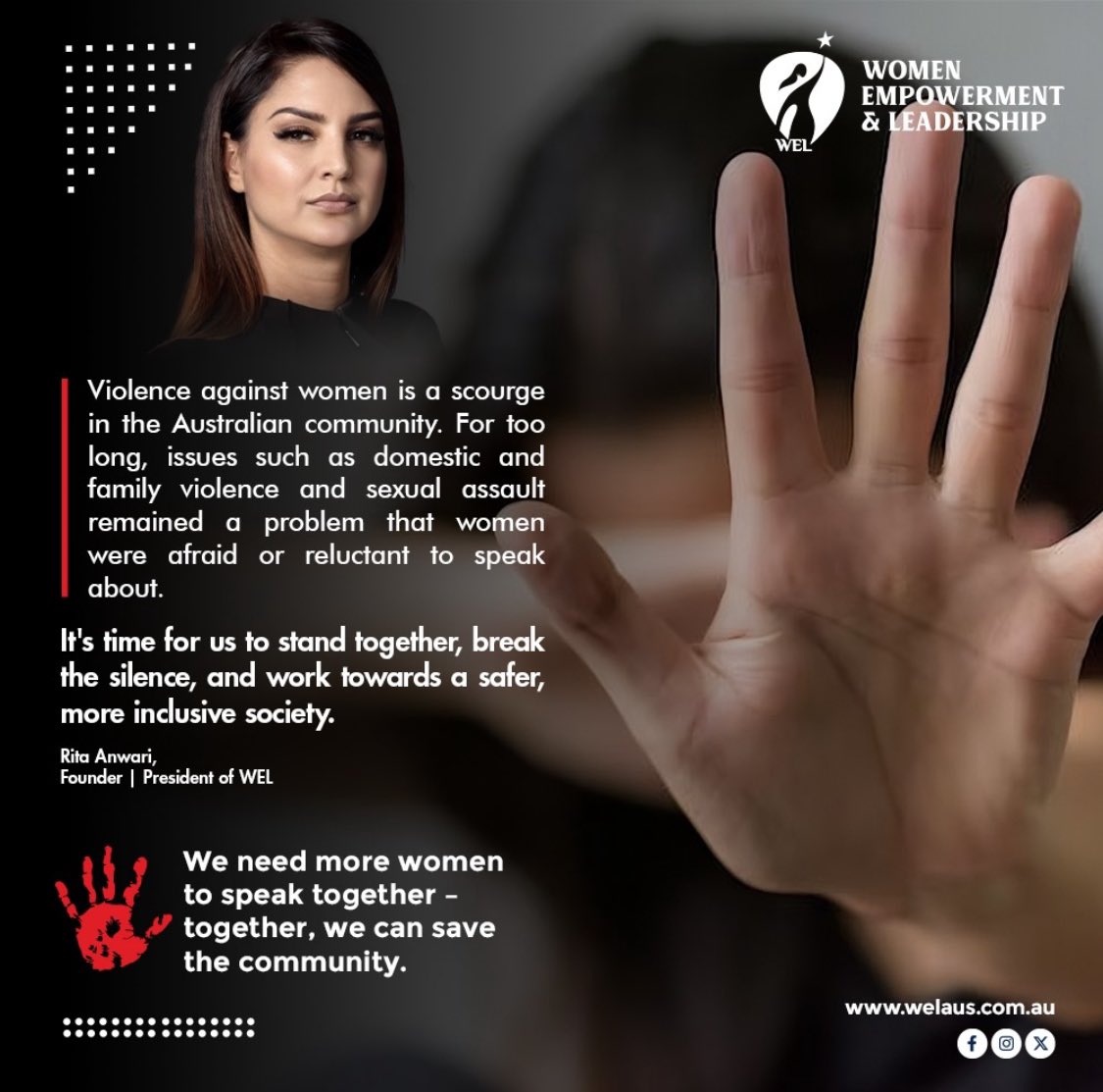 Break the Silence
End 
#ViolenceAgainstWomen

#Violenceagainstwomen is a scourge in the #Australian community. For too long, issues such as domestic and family violence and sexual assault remained a problem that women were afraid or reluctant to speak about.

It's time for us to