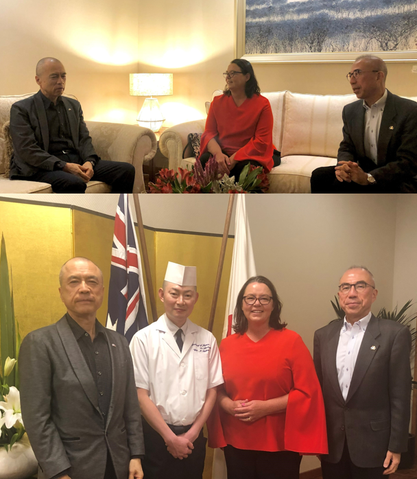 🇯🇵-🇦🇺 collaboration is vital in our shared task of global decarbonisation. Thank you @MadeleineMHKing and Chairman Hirose of 🇯🇵🇦🇺 Biz Cooperation Committee for an excellent discussion on resources, various ways to reach Net Zero and investments at my residence. -Ambassador Suzuki