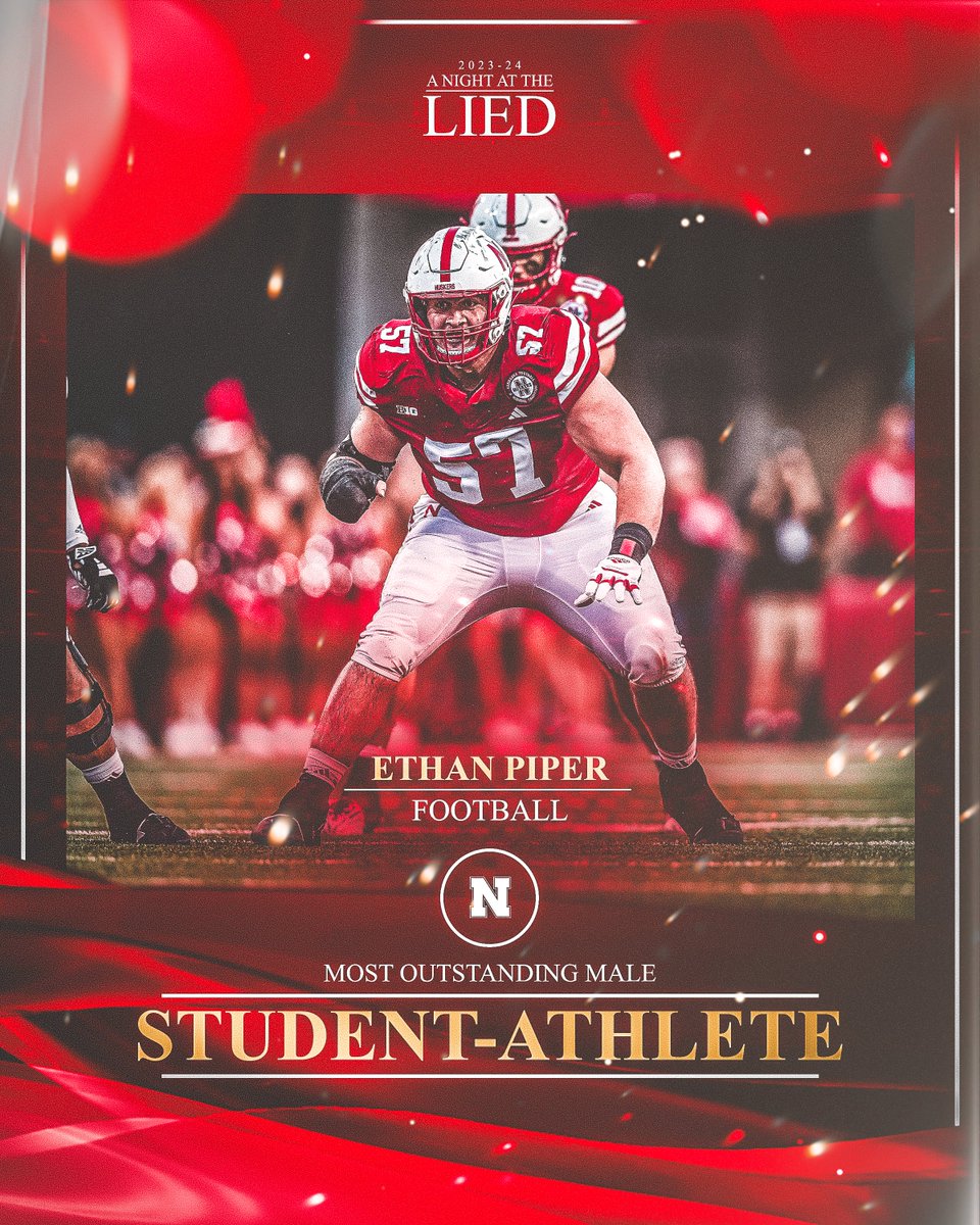 Nebraska Huskers (@huskers) on Twitter photo <a href="/HuskerWGolf/">Nebraska Women's Golf</a> <a href="/HuskerMTennis/">Nebraska Men’s Tennis</a> <a href="/HuskerVB/">Nebraska Volleyball</a> <a href="/HuskerWrestling/">Nebraska Wrestling</a> <a href="/HuskerSoccer/">Nebraska Soccer</a> <a href="/HuskerTFXC/">Nebraska Track & Field/Cross Country</a> <a href="/HuskerSoftball/">Nebraska Softball</a> 🏆 Most Outstanding Male Student-Athlete 🏆
🏈 Ethan Piper, <a href="/HuskerFootball/">Nebraska Football</a> <a href="/HuskerWGolf/">Nebraska Women's Golf</a> <a href="/HuskerMTennis/">Nebraska Men’s Tennis</a> <a href="/HuskerVB/">Nebraska Volleyball</a> <a href="/HuskerWrestling/">Nebraska Wrestling</a> <a href="/HuskerSoccer/">Nebraska Soccer</a> <a href="/HuskerTFXC/">Nebraska Track & Field/Cross Country</a> <a href="/HuskerSoftball/">Nebraska Softball</a> 🏆 Most Outstanding Male Student-Athlete 🏆
🏈 Ethan Piper, <a href="/HuskerFootball/">Nebraska Football</a>