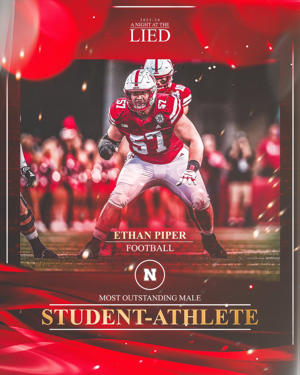 @HuskerWGolf @HuskerMTennis @HuskerVB @HuskerWrestling @HuskerSoccer @HuskerTFXC @HuskerSoftball 🏆 Most Outstanding Male Student-Athlete 🏆 🏈 Ethan Piper, @HuskerFootball