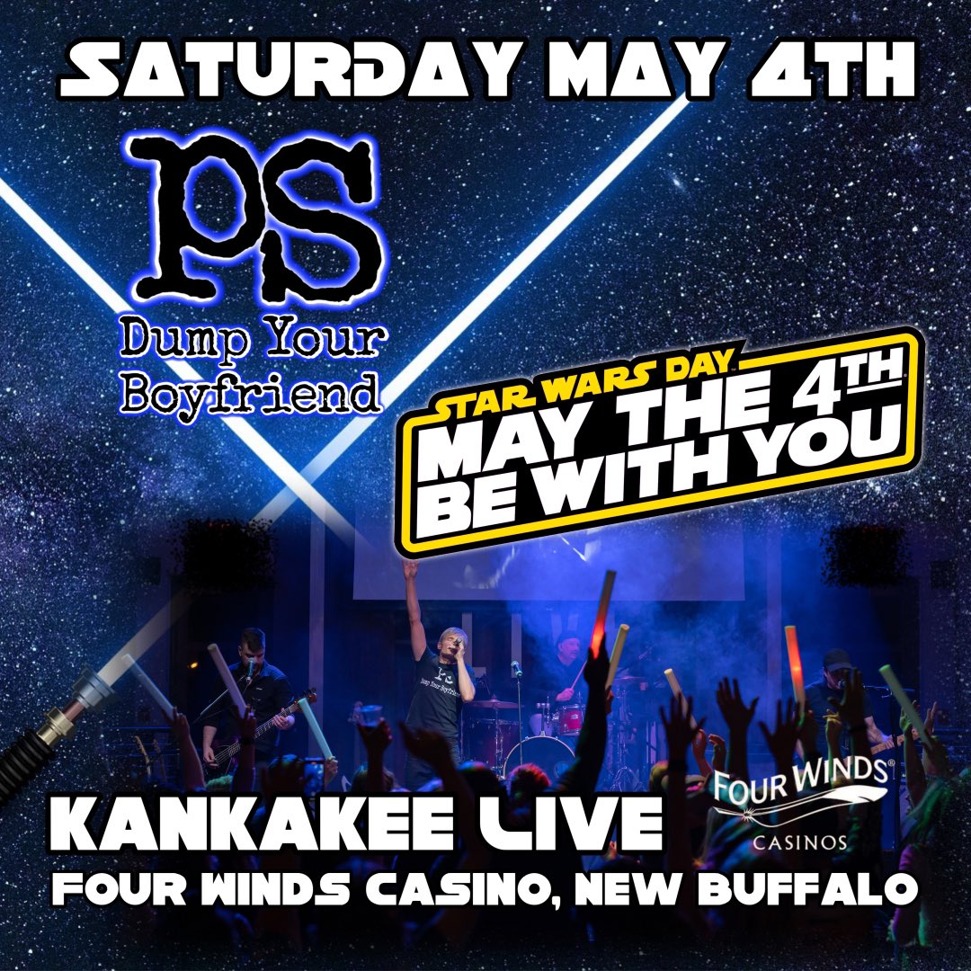 This Saturday Night we’ll be back at Kankakee Live in the Four Winds Casino New Buffalo, MI!! May the 4th Be with us!! #psdyb #fourwindsnewbuffalo #fourwindscasino #newbuffalomichigan #kankakeelive #kankakeelivemusic #psdumpyourboyfriend #pfreakshow 
📸 Nick Bliss