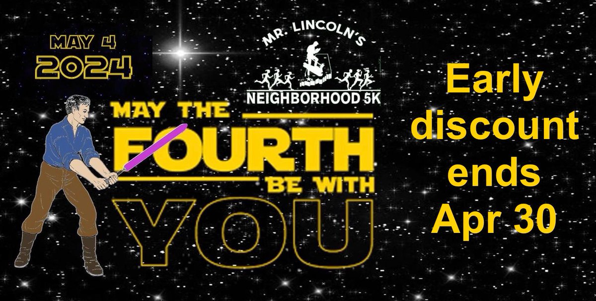FriendsLincoln's tweet photo. The early registration $10 discount ends April 30th. Have you registered yet?  Don’t procrastinate…get it done today and save 💸  Register ✍️online now ➡️ https://t.co/TjyhXdMyOK. 
#5K #lincolnstatepark #indianastateparks #friendsoflincolnstatepark #MayThe4thBeWithYou https://t.co/7l9m03RfAW