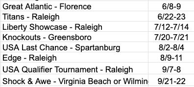 Looking forward to another exciting season with <a href="/carolinaelitejw/">carolinaelitejw</a> ! Here is my 2024 summer schedule. 🐝Elite!