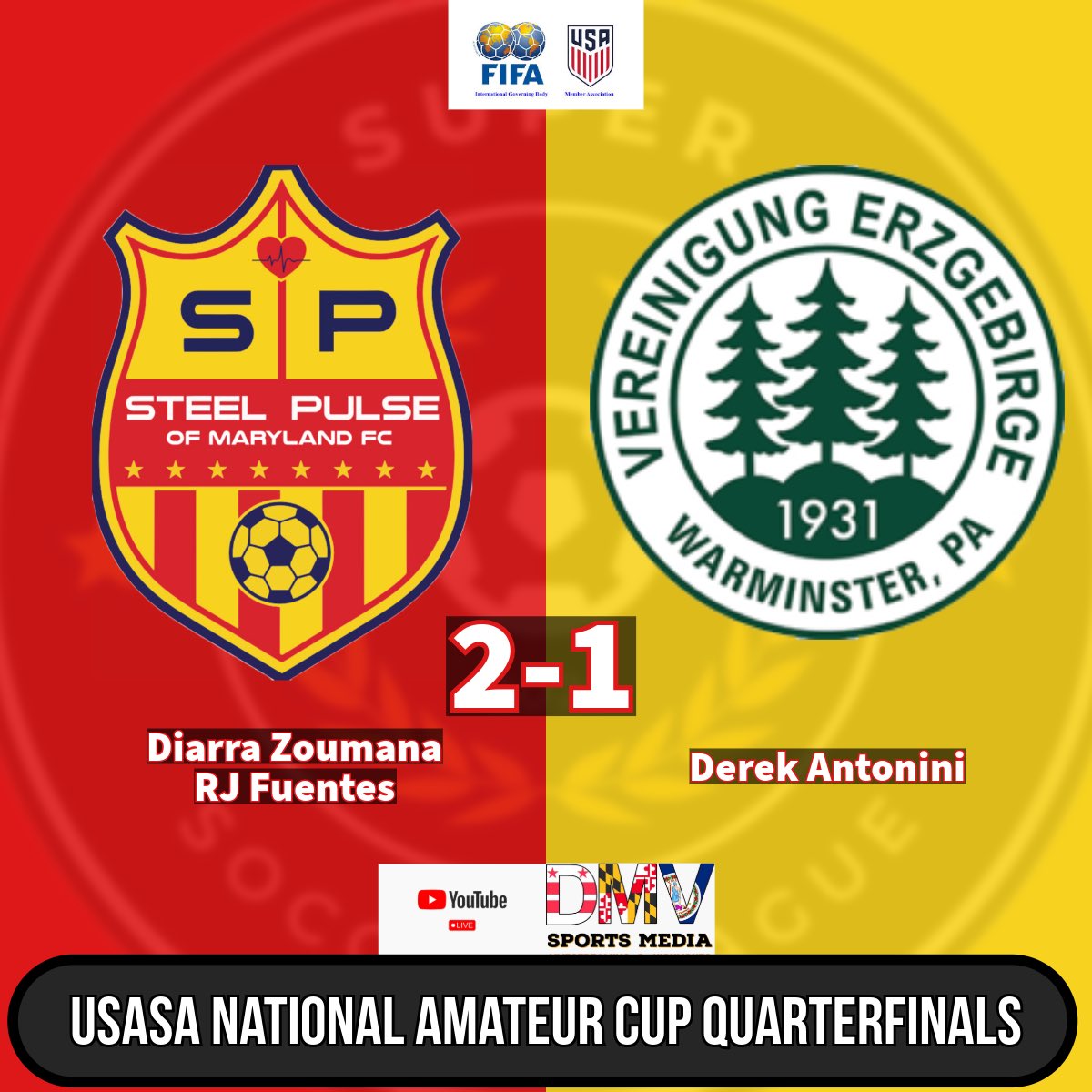 @pulse_fc of @LeagueMaryland advance to the semifinals of the @USASARegion1 @USAdultSoccer National Amateur Cup, thanks to a 2-1 victory over Vereinigung Erzgebirge from PA