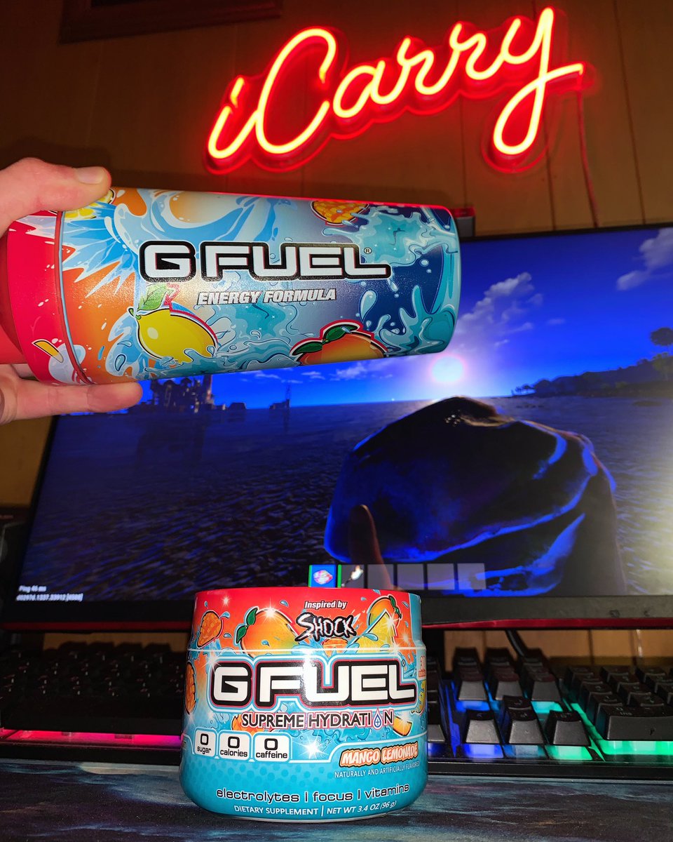 enjoying some mango🥭 lemonade🍋 hydration🤤🤤 while playing rust whats 🫵 go to game when energized off some gfuel😁🔥🔥 #GFUEL #RUST