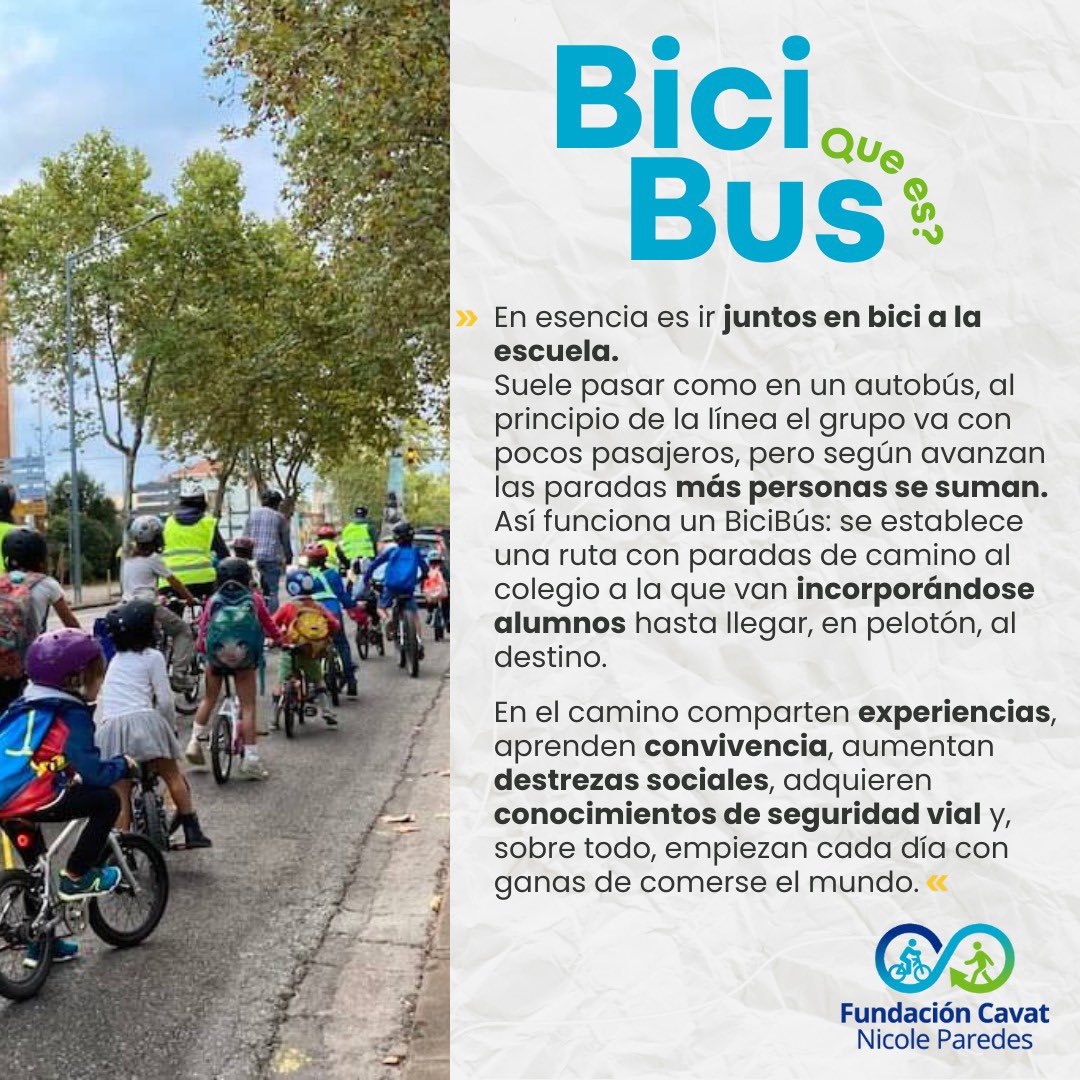 ¡Descubre el BiciBús! ¿Qué es y cómo funciona?
Es la forma segura y organizada de ir al colegio en bicicleta, ¡juntos en ruta hacia el aprendizaje y la diversión!
#BiciBús #MovilidadEscolar #SeguridadVial