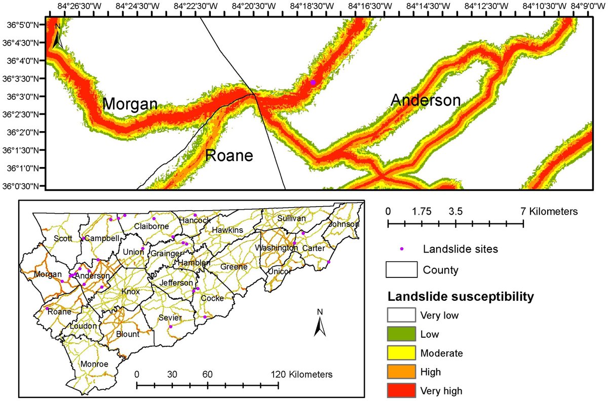 ⚡New publication in #GeoHazards⚡
 📚'Geospatial Analysis and Mapping of Regional Landslide Susceptibility: A Case Study of Eastern Tennessee, USA'️By Qingmin Meng, Sara A. Smith and John Rodgers #Landslide  
🔗Read more here: mdpi.com/2754000