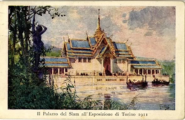 ศาลาไทยในงานWorld Fair ที่ตูริน อิตาลี เมื่อปี ค.ศ.1911 ผู้ออกแบบคือ Annibal Rigotti และ Marins Tamagno ที่เข้ามาทำงานในสยามช่วงนั้น