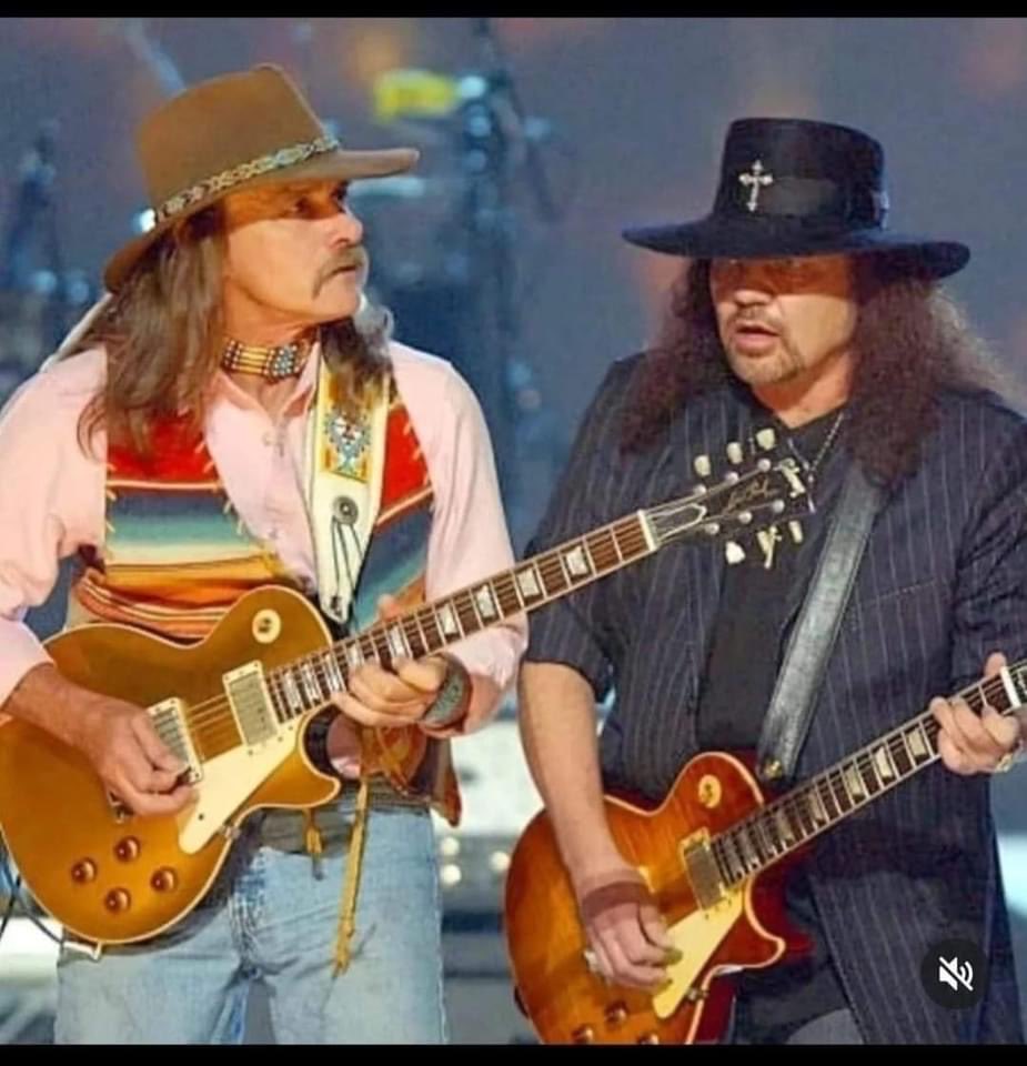 Dickey Betts and Gary Rossington 2 legendary southern rock guitarists on stage together. When the Allman Brothers band fired Dickey I was done with them.  RIP you two