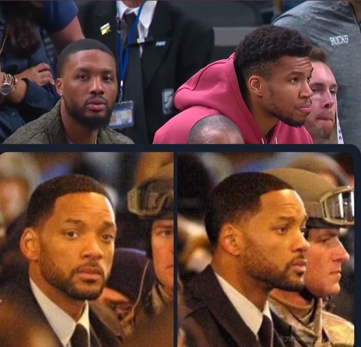 Dame and Giannis unintentionally recreating the Will Smith meme