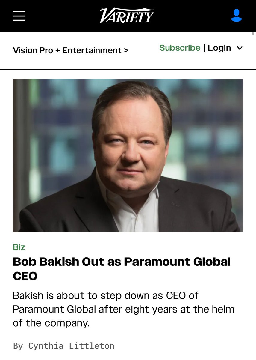 Big media news for a Sunday Bob Bakish is leaving Paramount @Variety