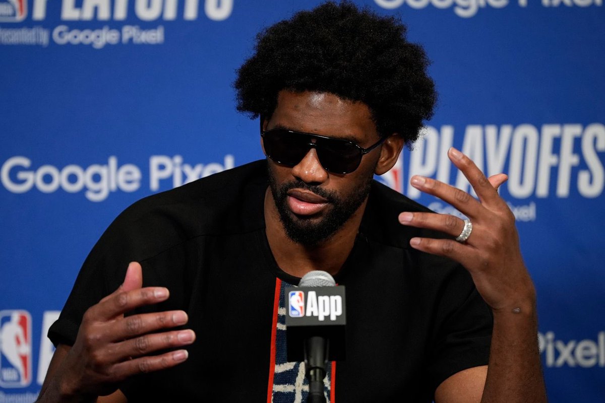 KnicksMuse's tweet photo. Joel Embiid says “it’s not okay” that Knicks fans took over Philly:

"Disappointing.  I love our fans. Think it's unfortunate and I'm not calling them out,  but it is disappointing. Obviously you got a lot of Knicks fans and  they're down the road and I've never seen it, and I've been here for 10  years. Yeah, it kind of pisses me off, especially because Philly is  considered a sports town. They've always shown up and I don't think that  should happen. Yeah. It's not okay."

(via @Krisplashed)