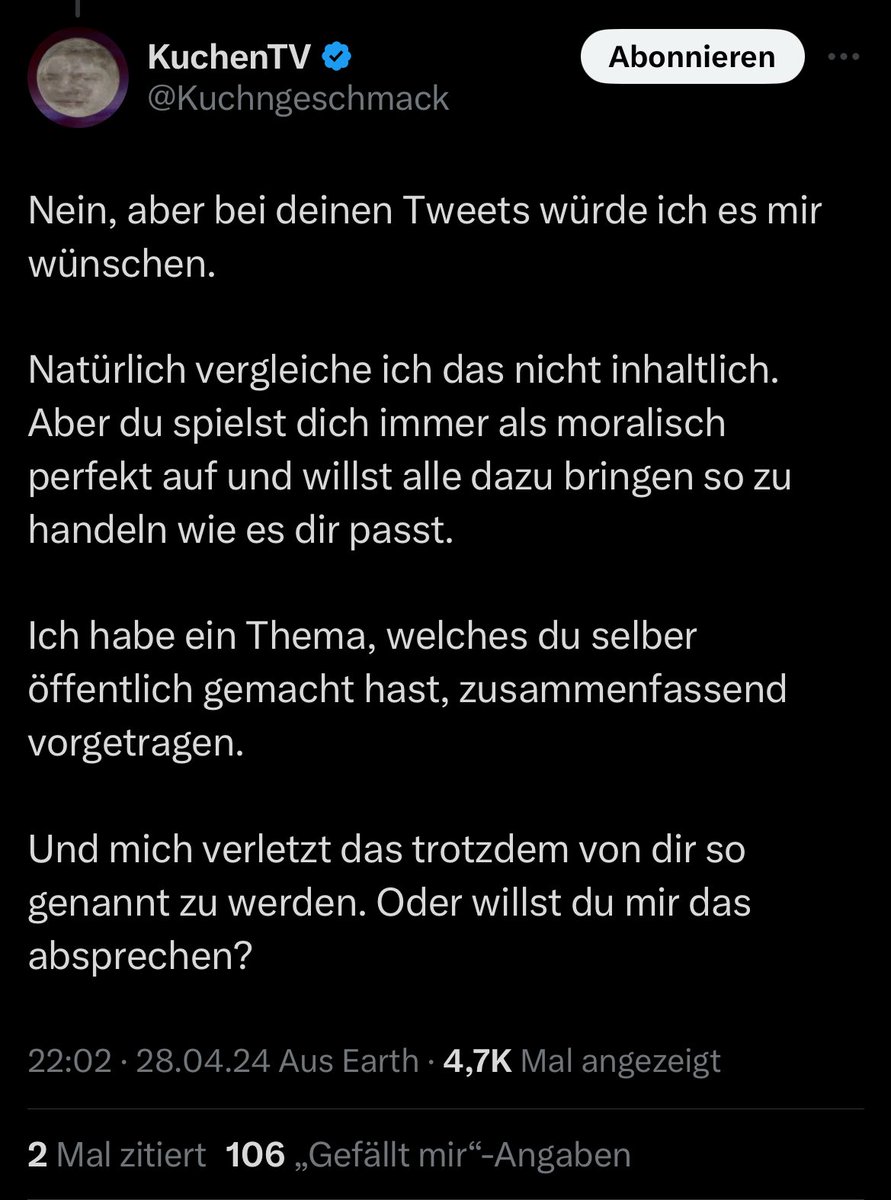 Ich gehe keine Kompromisse mit einem verurteilten Volksverhetzer ein.
Es ist nur wichtig das ich bekomme was ich will, denn ich bin eine FRAU.
Es kann doch nicht wahr sein, dass wir über sowas diskutieren und die großen influencer immer noch schweigen🙃

#Shurjoka