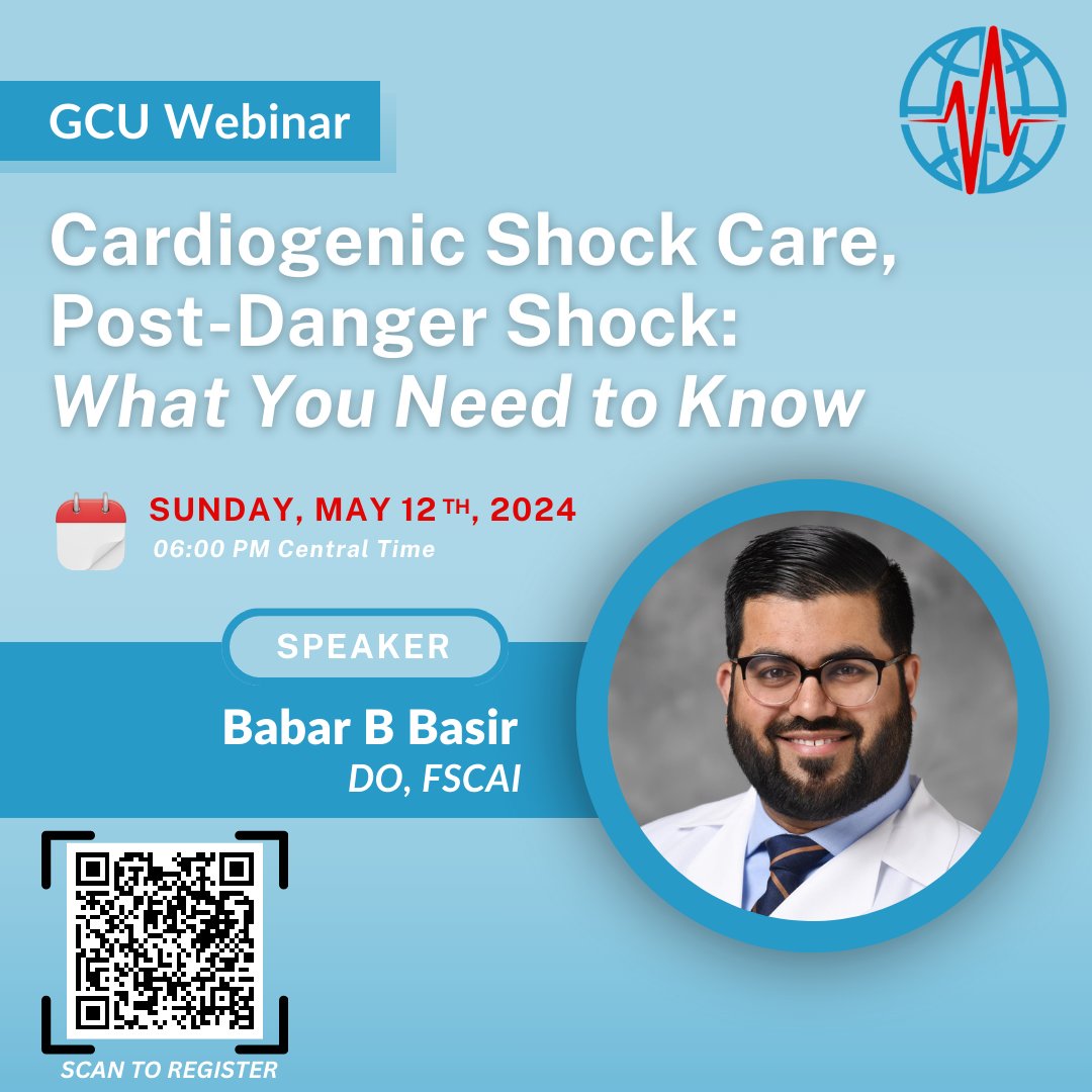 🚨Register for our upcoming webinar 'Cardiogenic Shock Care, Post-Danger Shock: What You Need to Know' featuring the renowned Dr. Basir! 📅 May 12, Sunday | 6 PM CT / 7 PM ET 🔗 Register here: us06web.zoom.us/webinar/regist… Don't miss this opportunity! #GCU #MedED #CS 🫀