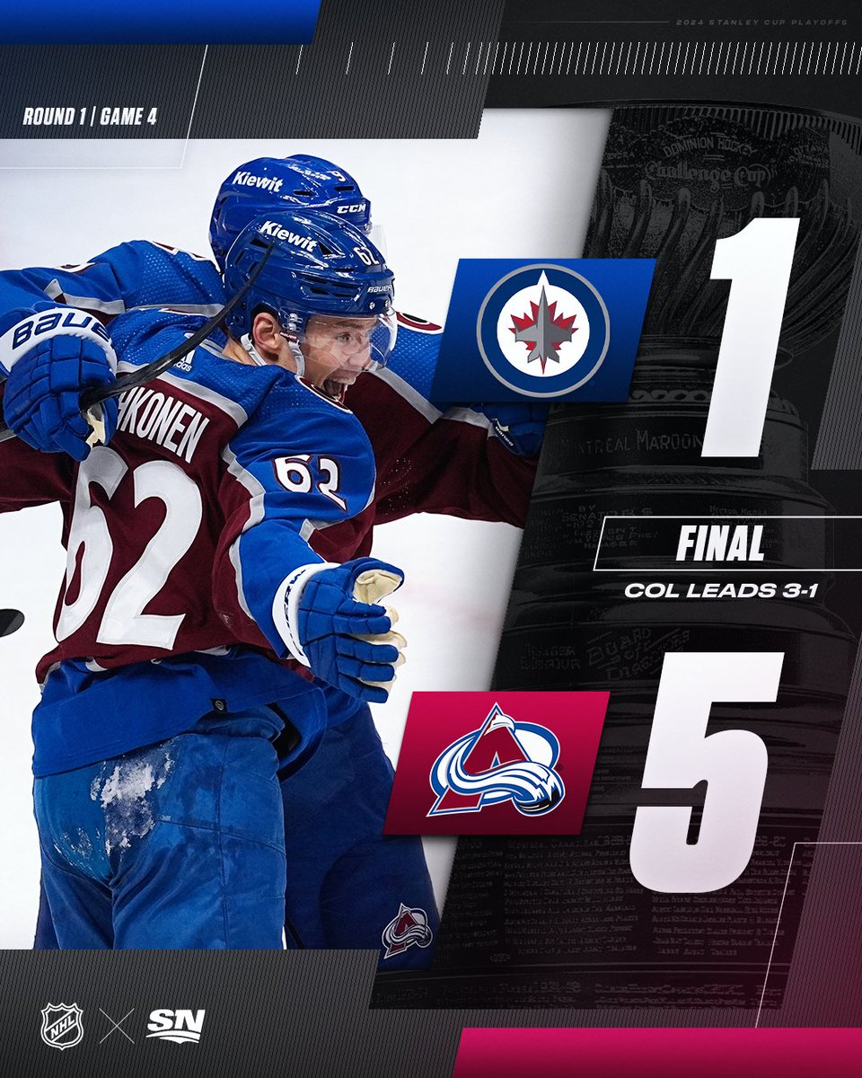 Sportsnet's tweet photo. The @Avalanche push the Jets to the brink of elimination. 🏔️ https://t.co/HduNngDDKI