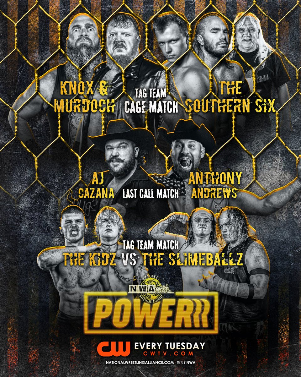 This week the Southern 6 experience what it’s like to be caged with Knox & Murdoch. Experience wrestling as it was meant to be with NEW EPISODES of #NWAPowerrrr on @theCW ! Don’t miss out on the action: visit cwtv.com