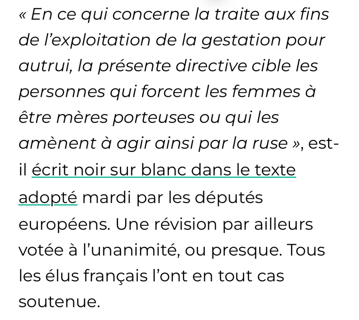 Répéter un mensonge n’en fait pas une vérité. Le Parlement européen cible uniquement l’exploitation de la gestation pour autrui. Autrement dit, les GPA forcées. #GPA