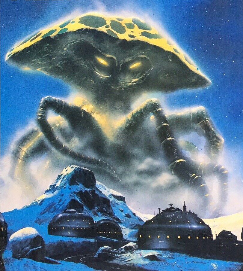 chris foss cover art for 'peter davison's book of alien monsters' 1982