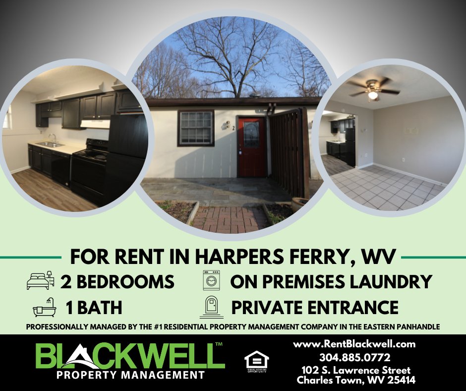 For Rent: Apartment in Harpers Ferry, WV! Visit 141 Old Bridge Apt 2 at rentblackwell.com/charles-town-h…
#HarpersFerryWV #JeffersonCountyWV #ForRent #CozyApartment #WVRealEstate #BlackwellPropertyManagement #PropertyManagement