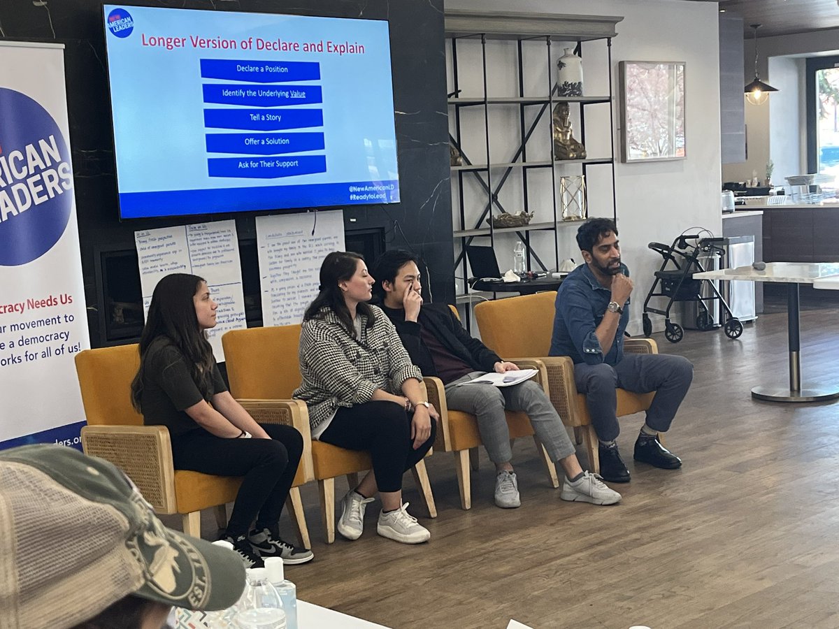 Live from #ReadytoLead Southwest: Our trainers are facilitating a dynamic candidate town hall simulation with participants Fabiola, Jimmy, Amanda, and Ashish. 

They're diving into tough questions, honing their skills, and gearing up to lead with impact! #DemocracyNeedsUs