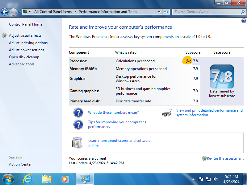 It's legitimately impossible to get a 7.9 score for the processor in Windows 7's Experience Index.