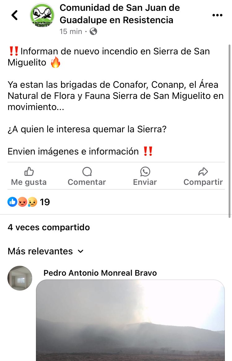 #Urgente atender nuevo incendio en la #SierraDeSanMiguelito 😓😪🔥 @SEGAM_SLP @CONAFOR #SanLuisPotosí