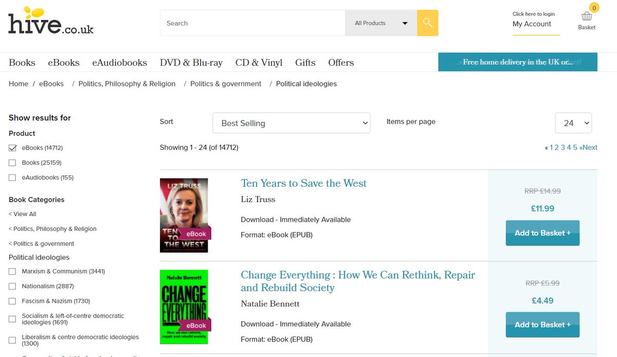 I'm running second to Liz Truss @hivestores 'political ideologies' e-books list. Should you be thinking about buying an electronic copy of #ChangeEverything (£4.49), you could help me get in front of her! hive.co.uk/Search/Politic…