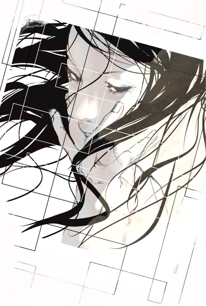 1girl long hair simple background shirt black hair 1boy monochrome  illustration images