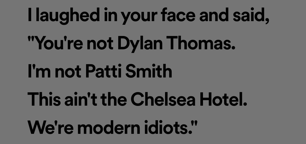 niamhm05's tweet photo. people using the "oh she's such a tortured poet" as an insult is so dumb because she spends the whole title track describing that she's not a tortured poet, she's a modern idiot https://t.co/LHOg0UJdJQ