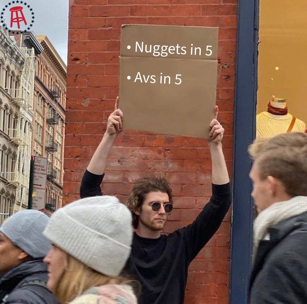BarstoolDenver's tweet photo. Nuggets lead 3-1

Avs lead 3-1

Got them right where we want them.

#MileHighBasketball #GoAvsGo https://t.co/Ht5zlo8okh
