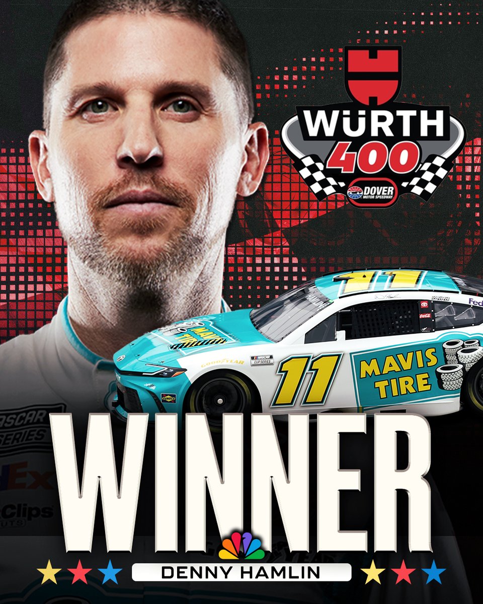 REPOST to congratulate Denny Hamlin! He holds off Kyle Larson to WIN at Dover. #NASCAR