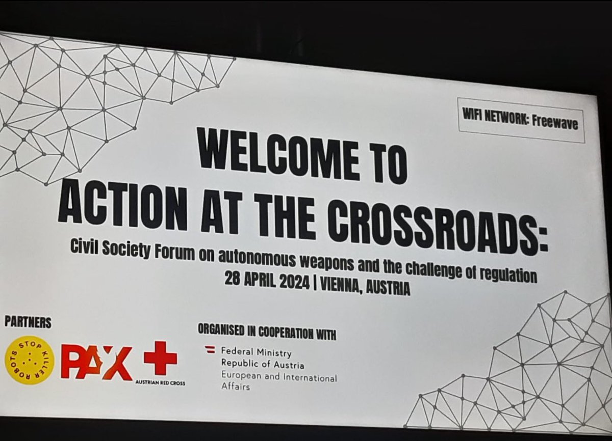 Day 2 (28 April) in Vienna🇦🇹: This Sunday, I made a presentation titled “Autonomous weapons and dehumanisation: A human rights perspective”. It was a pleasure listening to various panels in this event organised by civil society in the margins of the AWS Conference (organised by