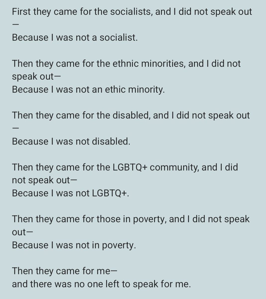 A twist on 'First They Came' by Pastor Martin Niemöller 👇🏼