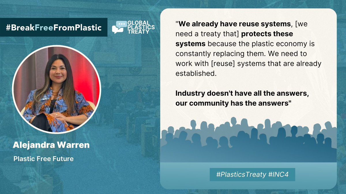 Alejandra Warren of #PlasticFreeFuture speaking on reuse systems as a scalable, sustainable, and already existing solution to #plasticpollution 
#PlasticsTreaty #INC4 #BreakFreeFromPlastic