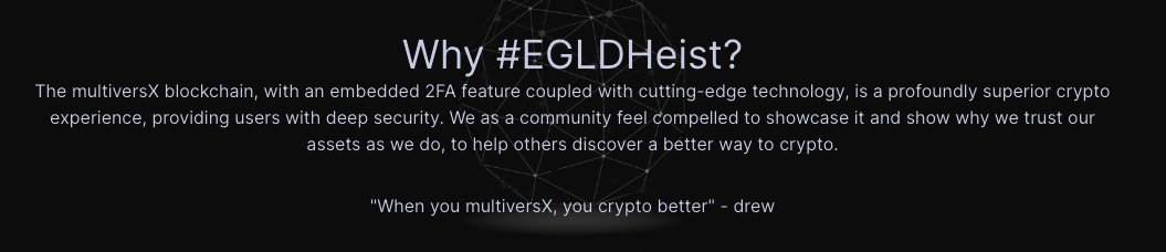 wdrewcurry's tweet photo. ...from https://t.co/sO1kyFAT4w:
"When you multiversX, you crypto better" - drew
@EGLDHeist :: We are getting close to the final word, time to get your SFTs and try to secure your #eHeistOG SFT https://t.co/OaMHFWURJE