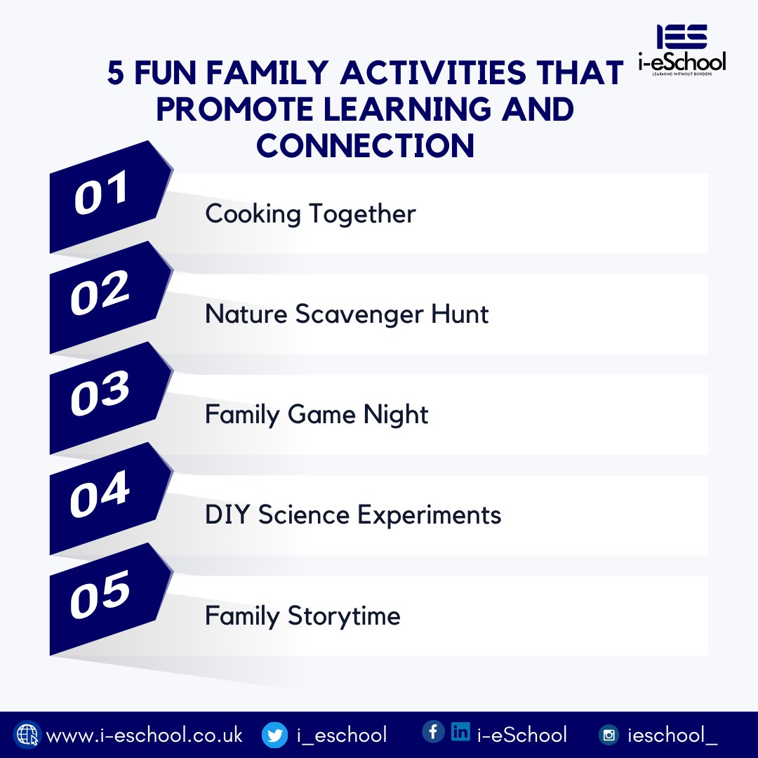 Playing/Family interaction plays a huge role in a child's mental development. Here a suggested 5 family activities to unwind and relax with your kids this weekend

#familytime #funtime #weekends #ies #schoolsintheuk #onlinetutor #ies #i_eschool