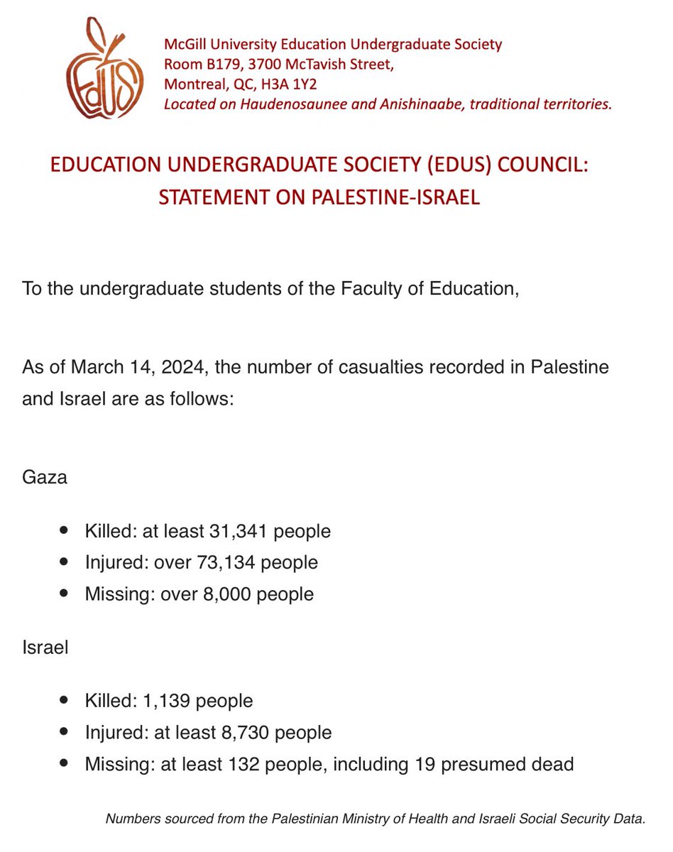jerlevi's tweet photo. McGill has gone too far. This email was sent to all McGill Education students. What does the conflict in Israel have to do with the Education curriculum? I hope @PascaleDery will launch an investigation into this. https://t.co/V6NBPTqPmo