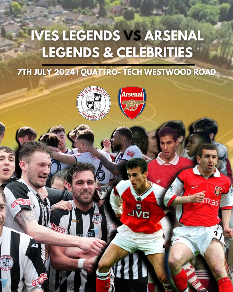 ST IVES LEGENDS VS ARSENAL LEGENDS! ✨ The Quattro-Tech Westwood Road will be the place to be on Sunday 7th July, so mark your calendars! Full details here 👉 stivestownfc.co.uk/ives-welcome-a…