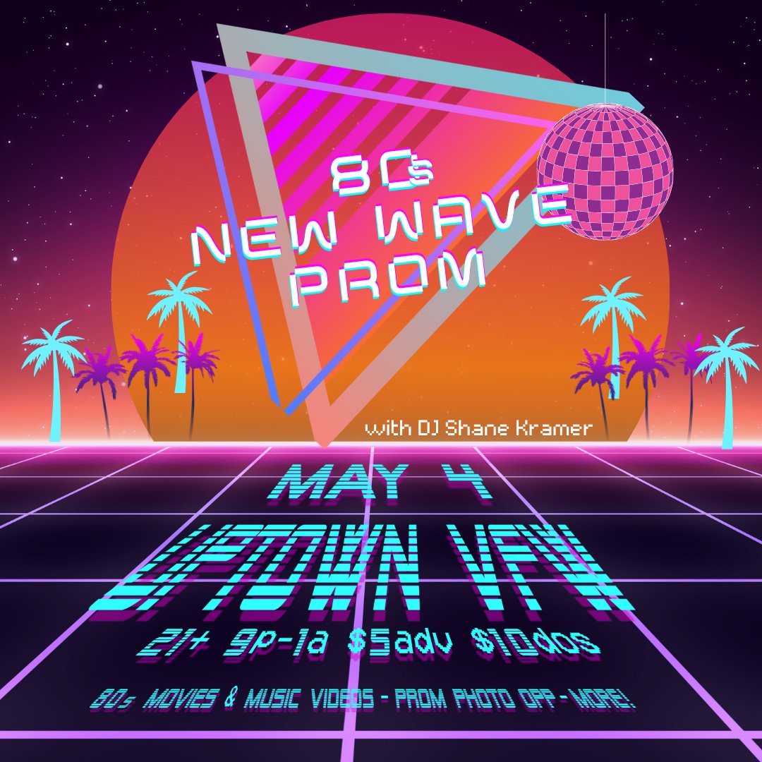 Don't miss out on the party! The '2nd Annual 80s New Wave Prom!' happens on Saturday, May 4 @UptownVFW 
--
#uptownvfw #minneapolis #minnesota #uptownmpls #lynlake #danceparty #DJs #newwave #80s #80smusic #mtv #johnhughes #promnight #newwaveprome  @DJShaneKramer