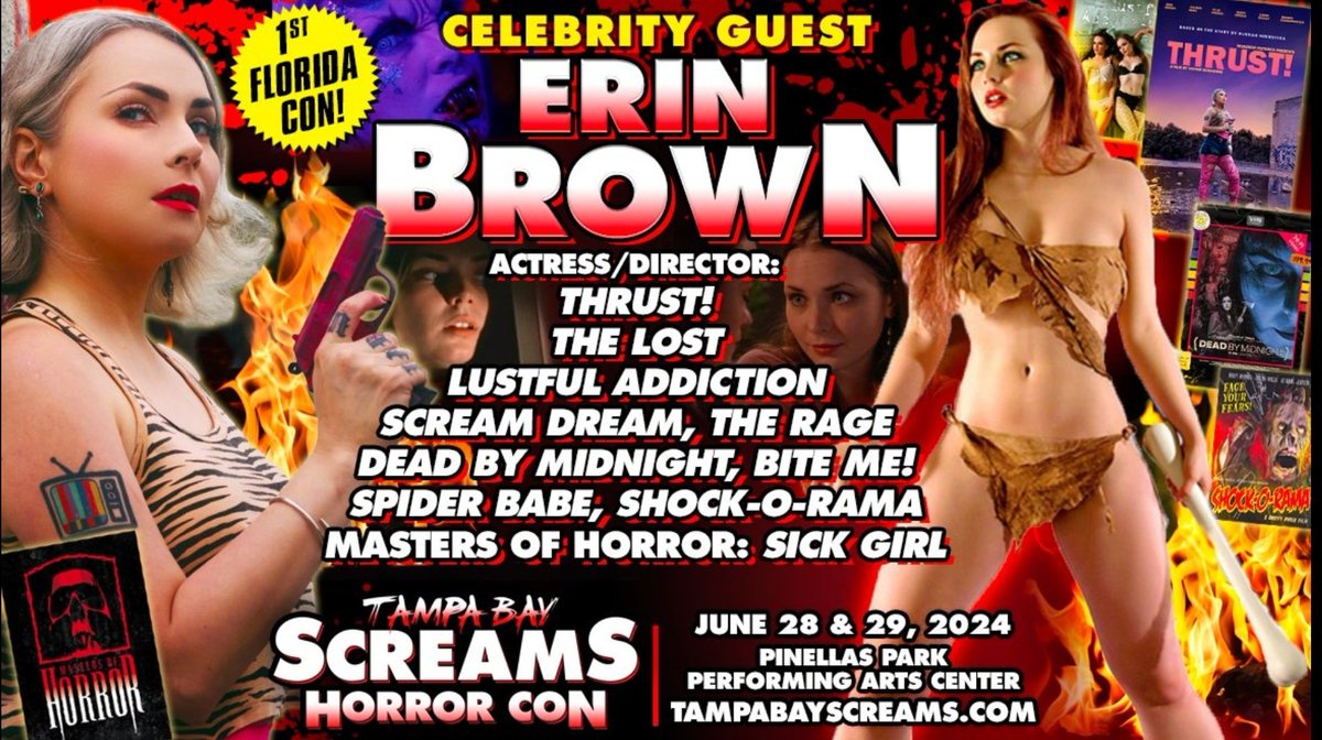 Join Erin Brown (Misty Mundae) at @TampaBayScreams convention Jun 28 & 29. Recent work includes #Thrust! @TonyReames' #Spookt @MarcusKoch13's #Symbolicus & @dbmmovie (Dead By Midnight); upcoming: @Donaldrighthere's #AmityvilleAliens & #ScreamDream